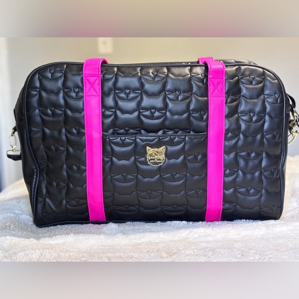 LUV Betsey by Betsey Johnson Quilted Black Cat Face Weekender Bag